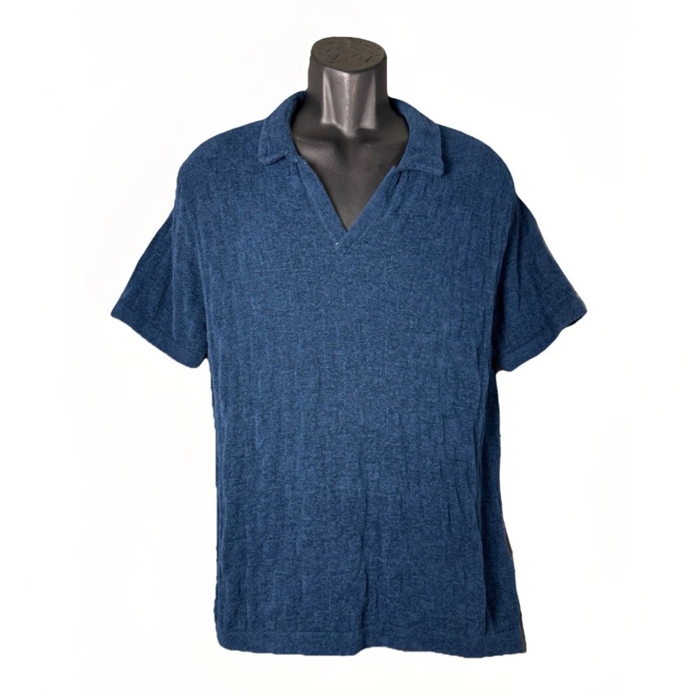 Abercrombie & Fitch Vintage Johnny Collar Terry Cloth’ Blue Short Sleeve Men’s S